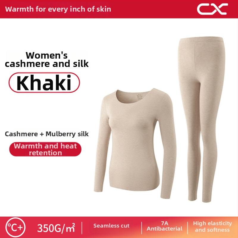 Termiska bāzes komplekts sievietēm no kašmīra un zīda, garas piedurknes, garas bikses, ekstra biezs