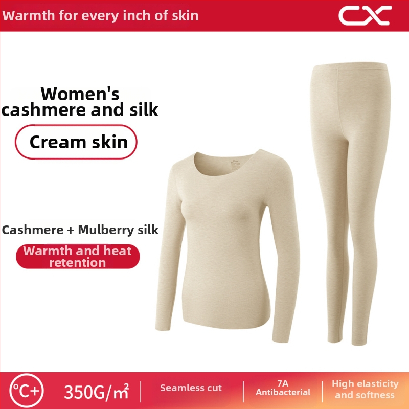 Termiska bāzes komplekts sievietēm no kašmīra un zīda, garas piedurknes, garas bikses, ekstra biezs