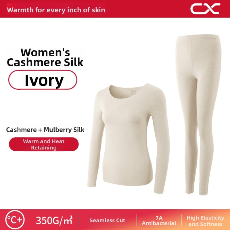 Termiska bāzes komplekts sievietēm no kašmīra un zīda, garas piedurknes, garas bikses, ekstra biezs