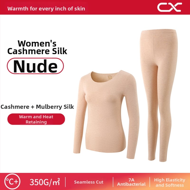 Termiska bāzes komplekts sievietēm no kašmīra un zīda, garas piedurknes, garas bikses, ekstra biezs