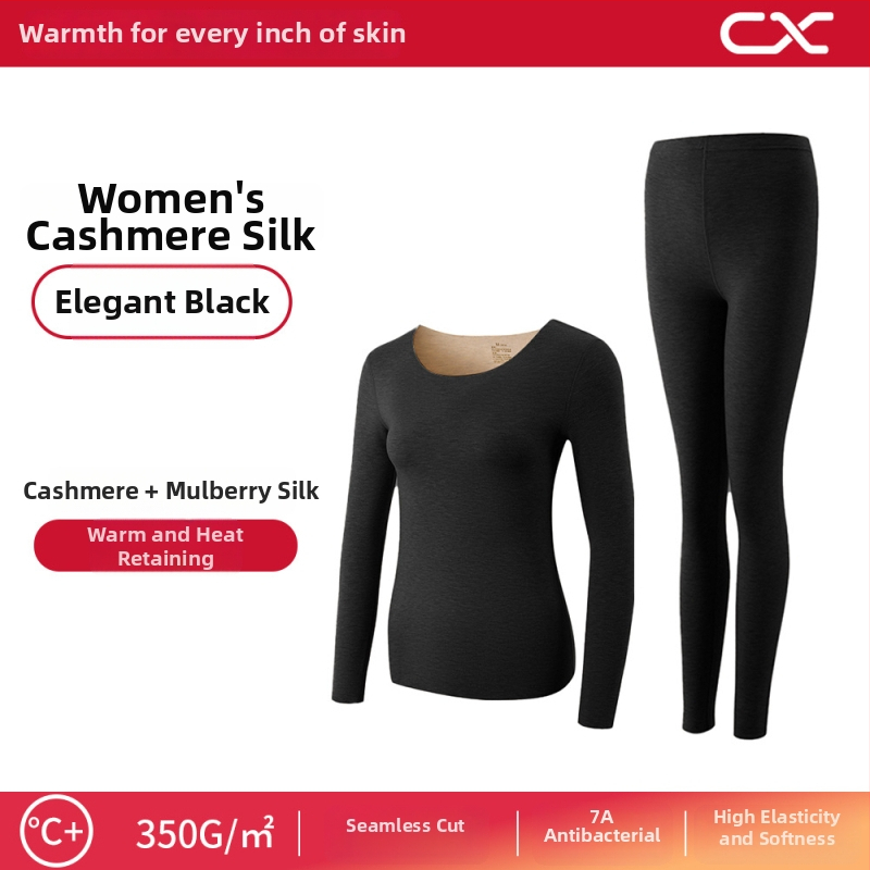 Termiska bāzes komplekts sievietēm no kašmīra un zīda, garas piedurknes, garas bikses, ekstra biezs