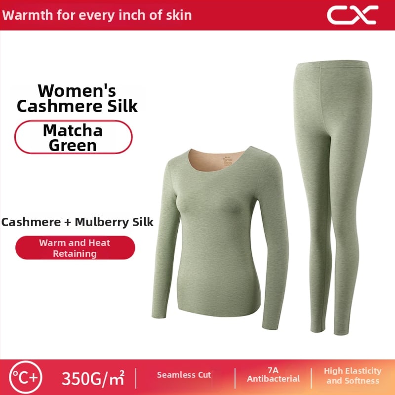 Termiska bāzes komplekts sievietēm no kašmīra un zīda, garas piedurknes, garas bikses, ekstra biezs