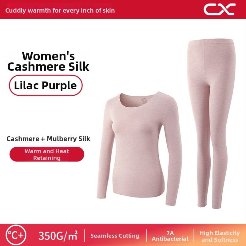 Termiska bāzes komplekts sievietēm no kašmīra un zīda, garas piedurknes, garas bikses, ekstra biezs