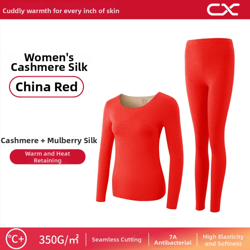 Termiska bāzes komplekts sievietēm no kašmīra un zīda, garas piedurknes, garas bikses, ekstra biezs