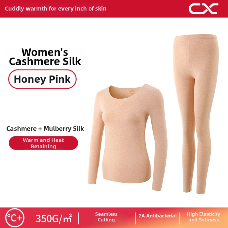 Termiska bāzes komplekts sievietēm no kašmīra un zīda, garas piedurknes, garas bikses, ekstra biezs