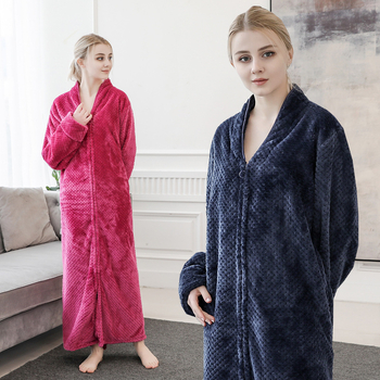 Φλανελένιο μακρύ νυχτικό-ρόμπα για ζευγάρια, παχύ ύφασμα 251–300 g/m², 100% πολυεστέρας, V-λαιμό, μακριά μανίκια