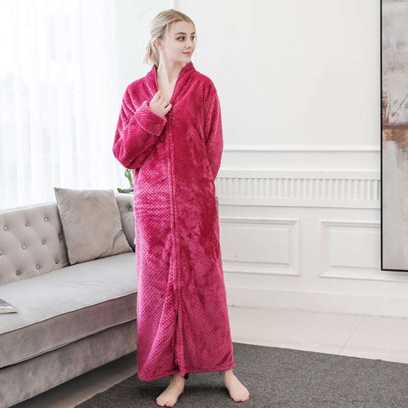 Φλανελένιο μακρύ νυχτικό-ρόμπα για ζευγάρια, παχύ ύφασμα 251–300 g/m², 100% πολυεστέρας, V-λαιμό, μακριά μανίκια