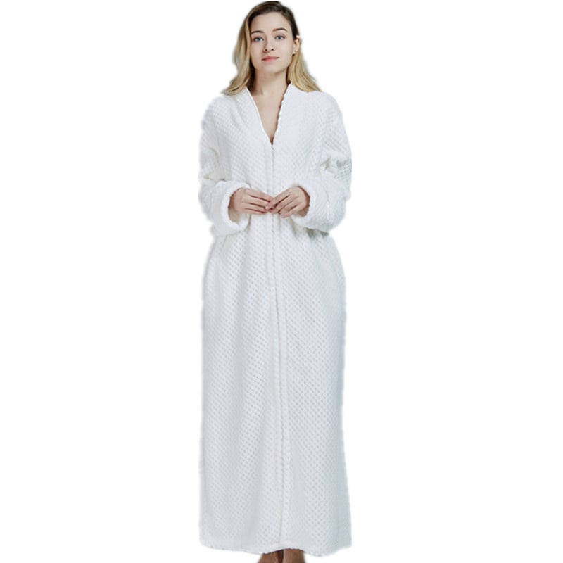 Φλανελένιο μακρύ νυχτικό-ρόμπα για ζευγάρια, παχύ ύφασμα 251–300 g/m², 100% πολυεστέρας, V-λαιμό, μακριά μανίκια