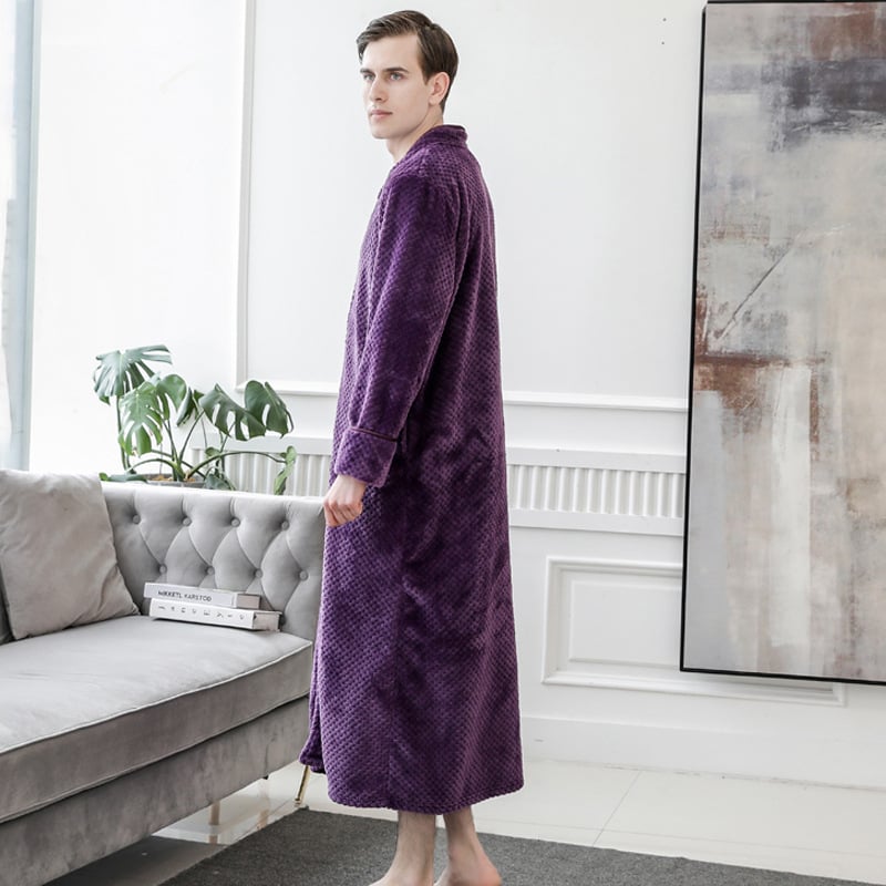 Φλανελένιο μακρύ νυχτικό-ρόμπα για ζευγάρια, παχύ ύφασμα 251–300 g/m², 100% πολυεστέρας, V-λαιμό, μακριά μανίκια