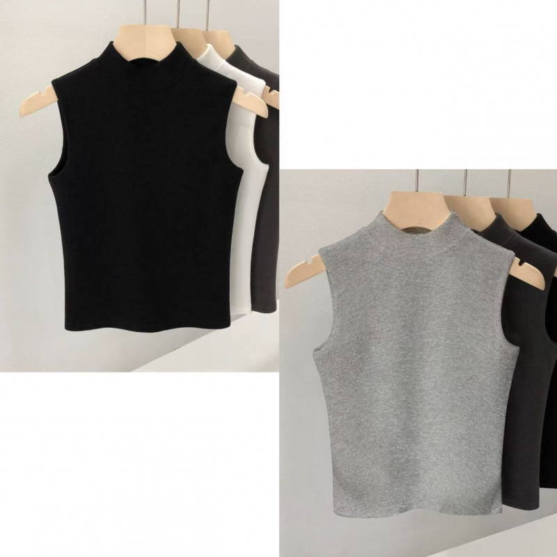 Ženski bezrukavni top s polo ovratnikom od chenille – plus veličina, slim fit, proljeće-ljeto