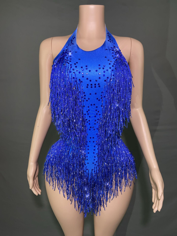 Latino šokių kombinezonas — haltero kaklas, kutai su akmenimis, be rankovių (Prekės ženklas: NYOOR; Audinys: spandeksas; Amžius: 18–24; Lytis: Moteris)