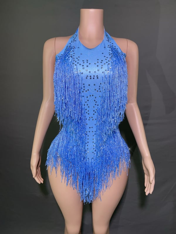 Latino šokių kombinezonas — haltero kaklas, kutai su akmenimis, be rankovių (Prekės ženklas: NYOOR; Audinys: spandeksas; Amžius: 18–24; Lytis: Moteris)