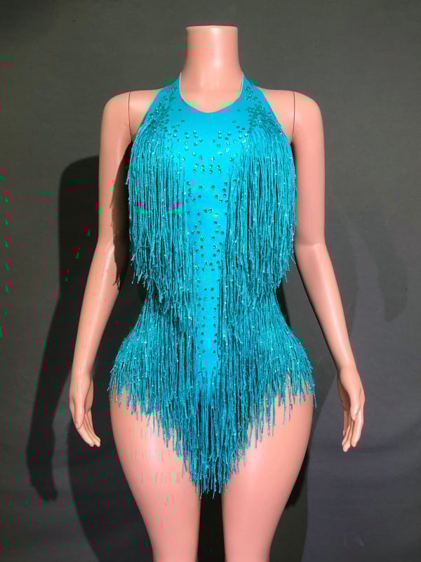 Latino šokių kombinezonas — haltero kaklas, kutai su akmenimis, be rankovių (Prekės ženklas: NYOOR; Audinys: spandeksas; Amžius: 18–24; Lytis: Moteris)