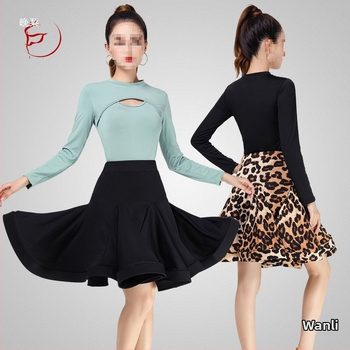 Latinsko tanečný tréningový set (vršok s polovičným rukávom a sukňa s veľkým swingom) – jar 2025, PVC tkanina, obsah až do 30%, čínsky štýl, literárny retro dizajn