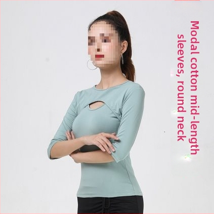 Latinsko tanečný tréningový set (vršok s polovičným rukávom a sukňa s veľkým swingom) – jar 2025, PVC tkanina, obsah až do 30%, čínsky štýl, literárny retro dizajn