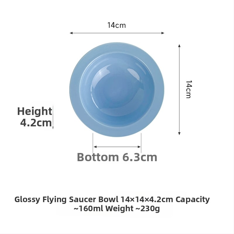 Керамична котешка купичка с форма на летящ диск и защита на ръба за хранене