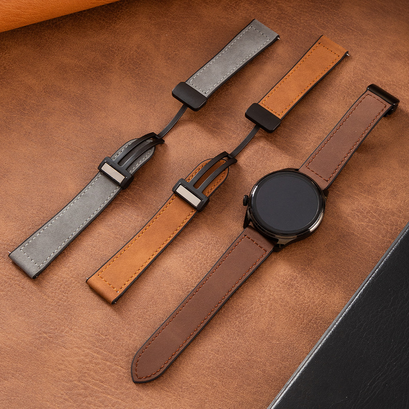 Crazy Horse ādas viedpulksteņa siksna ar magnētisku salokāmu sprādzi, saderīga ar Samsung Watch un Huawei GT3