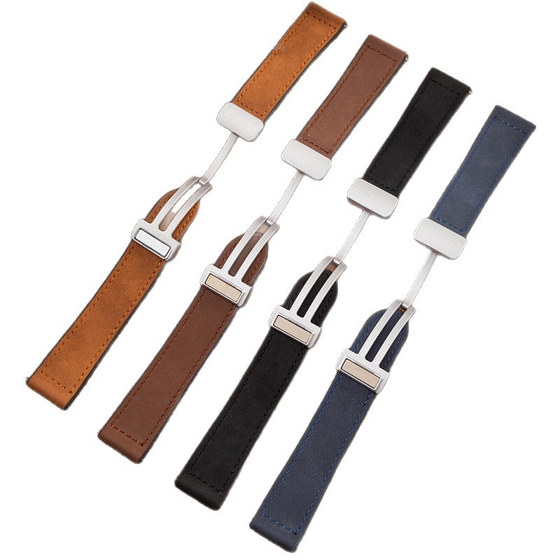 Crazy Horse ādas viedpulksteņa siksna ar magnētisku salokāmu sprādzi, saderīga ar Samsung Watch un Huawei GT3