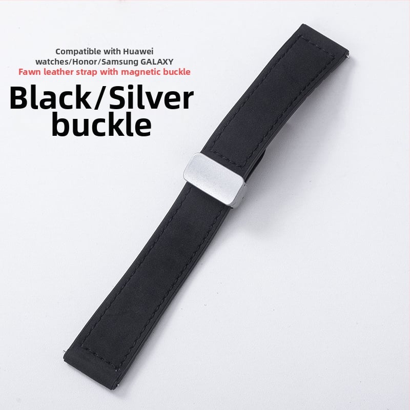 Crazy Horse ādas viedpulksteņa siksna ar magnētisku salokāmu sprādzi, saderīga ar Samsung Watch un Huawei GT3