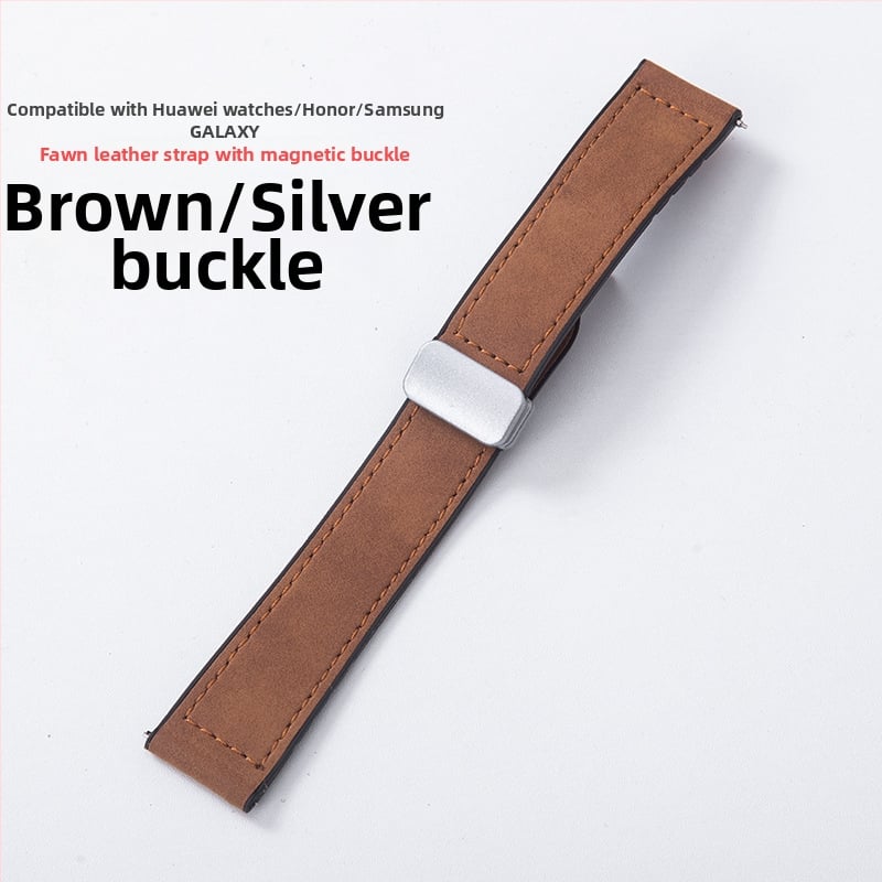 Crazy Horse ādas viedpulksteņa siksna ar magnētisku salokāmu sprādzi, saderīga ar Samsung Watch un Huawei GT3