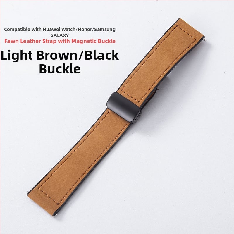 Crazy Horse ādas viedpulksteņa siksna ar magnētisku salokāmu sprādzi, saderīga ar Samsung Watch un Huawei GT3