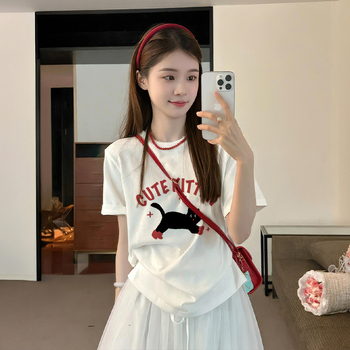 Sieviešu īsrokas T-krekls, Korejas stilā, anime apdruka, Milk Silk audums (≥95% poliester), vidējais garums