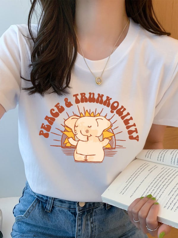 Sieviešu īsrokas T-krekls, Korejas stilā, anime apdruka, Milk Silk audums (≥95% poliester), vidējais garums