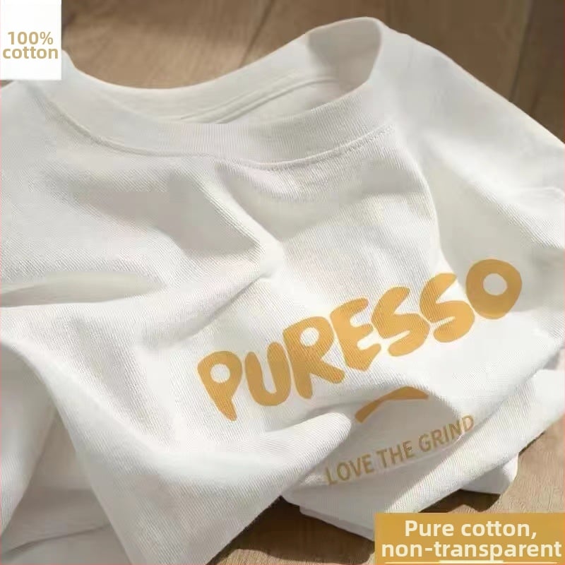 Kokvilnas T-krekls ar īsām piedurknēm, burtiem drukāts, apaļš kakls, brīvs piegriezums (95%+ kokvilna; drukāšana; burti/teksti; parasta garums)