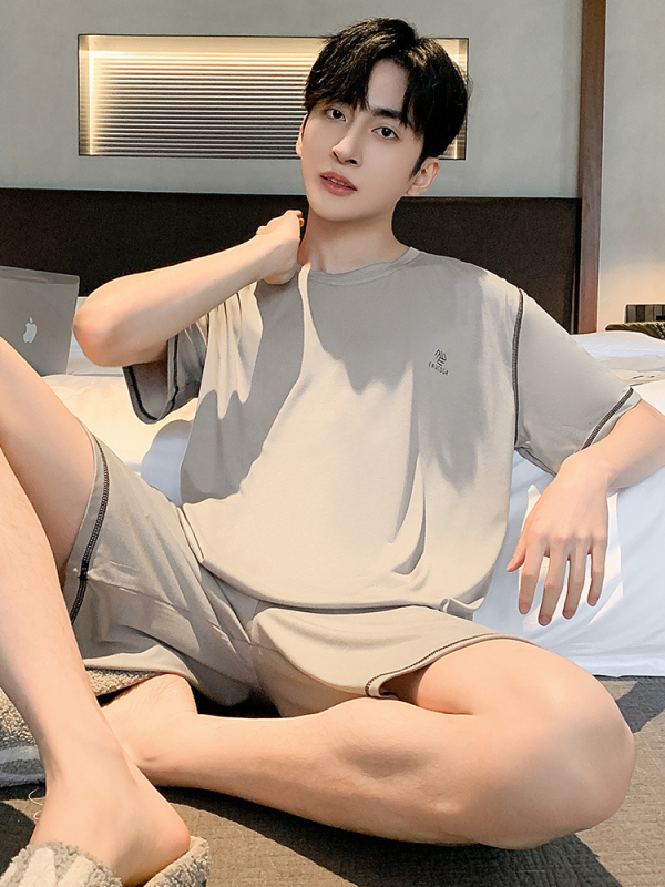 Muški set pidžama, okrugli ovratnik, 100% pamuk, srednja težina tkanine 181–200 g/m², jednostavan ležeran stil