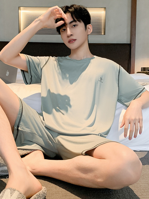 Muški set pidžama, okrugli ovratnik, 100% pamuk, srednja težina tkanine 181–200 g/m², jednostavan ležeran stil