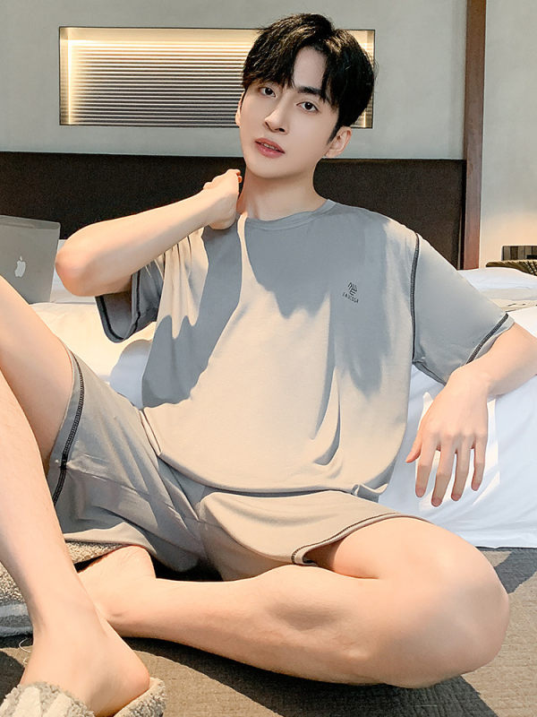 Muški set pidžama, okrugli ovratnik, 100% pamuk, srednja težina tkanine 181–200 g/m², jednostavan ležeran stil