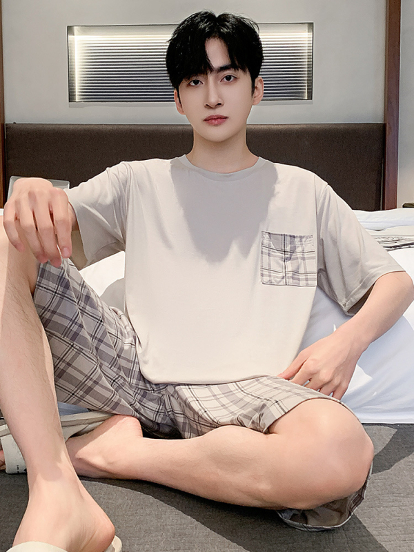 Muški set pidžama, okrugli ovratnik, 100% pamuk, srednja težina tkanine 181–200 g/m², jednostavan ležeran stil