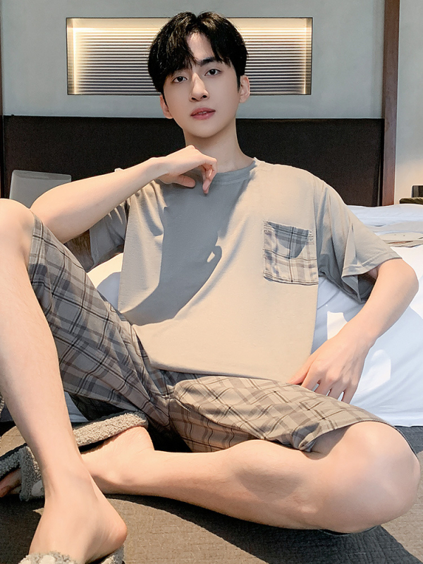 Muški set pidžama, okrugli ovratnik, 100% pamuk, srednja težina tkanine 181–200 g/m², jednostavan ležeran stil