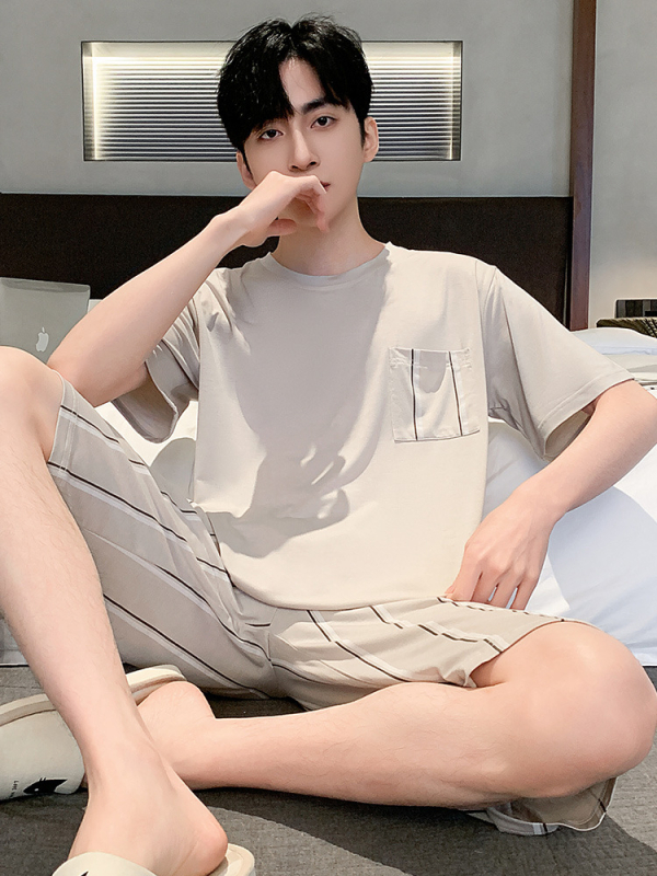 Muški set pidžama, okrugli ovratnik, 100% pamuk, srednja težina tkanine 181–200 g/m², jednostavan ležeran stil