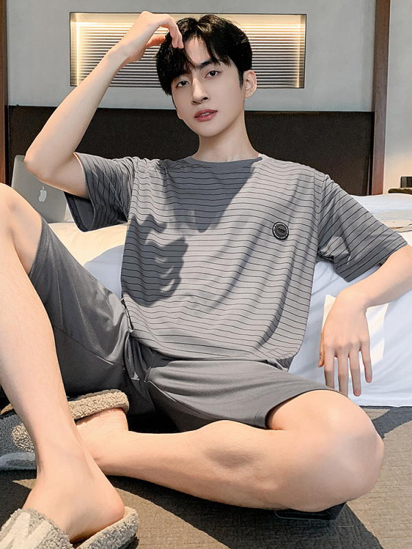 Muški set pidžama, okrugli ovratnik, 100% pamuk, srednja težina tkanine 181–200 g/m², jednostavan ležeran stil