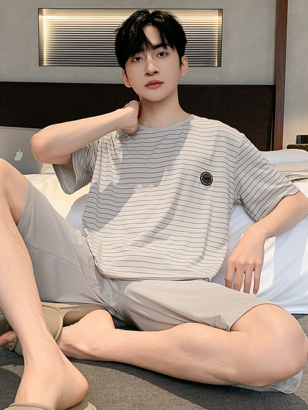 Muški set pidžama, okrugli ovratnik, 100% pamuk, srednja težina tkanine 181–200 g/m², jednostavan ležeran stil