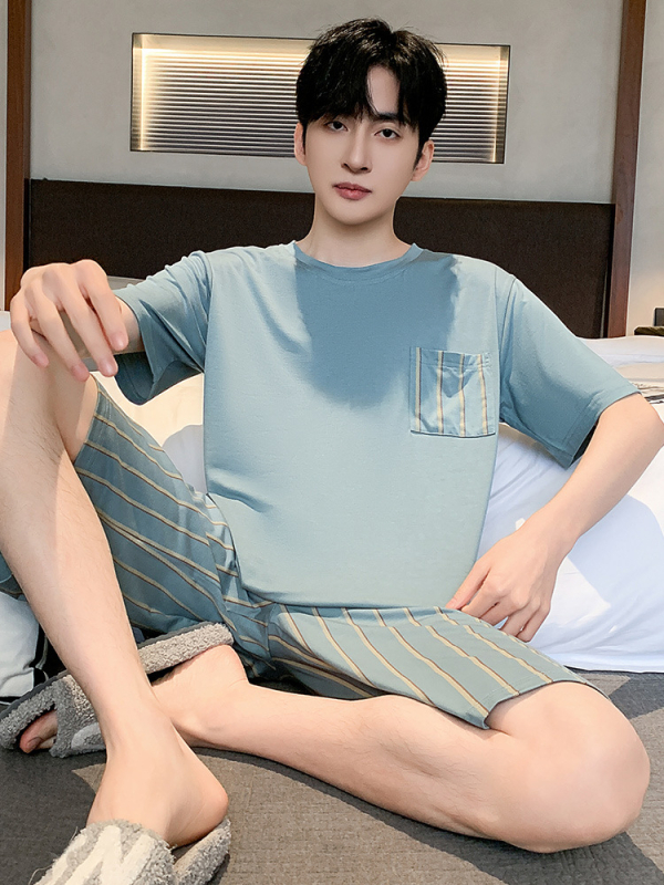Muški set pidžama, okrugli ovratnik, 100% pamuk, srednja težina tkanine 181–200 g/m², jednostavan ležeran stil
