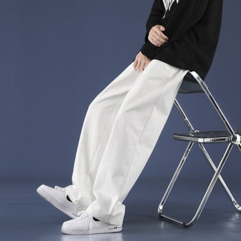 Vyrų kasdienės kelnės, laisvo tiesaus kirpimo, liemuo su diržu, kvėpuojantis medvilnės audinys, vientisas raštas, korėjietiško stiliaus pagrindas