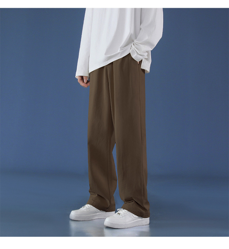 Vyrų kasdienės kelnės, laisvo tiesaus kirpimo, liemuo su diržu, kvėpuojantis medvilnės audinys, vientisas raštas, korėjietiško stiliaus pagrindas