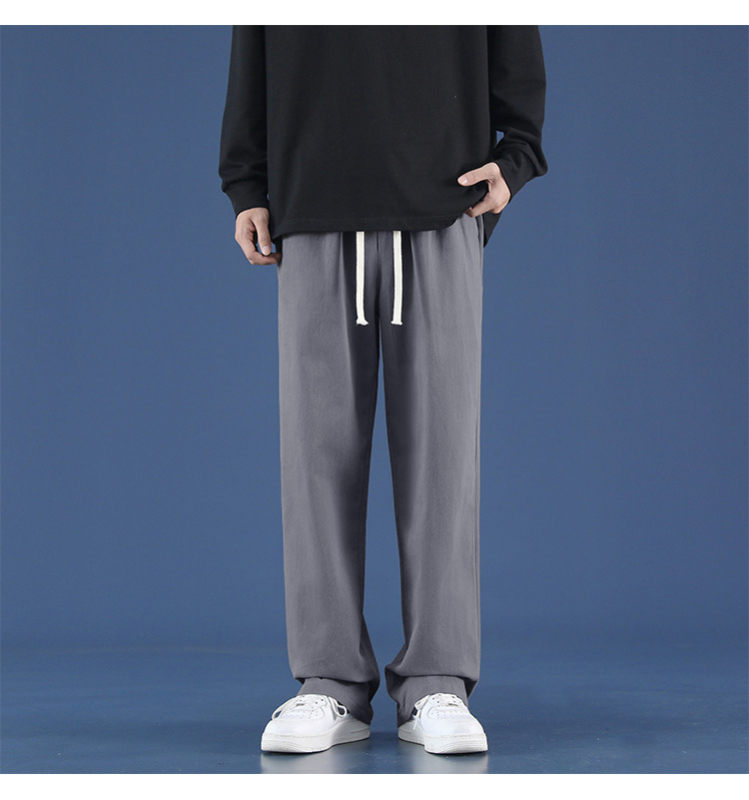 Vyrų kasdienės kelnės, laisvo tiesaus kirpimo, liemuo su diržu, kvėpuojantis medvilnės audinys, vientisas raštas, korėjietiško stiliaus pagrindas
