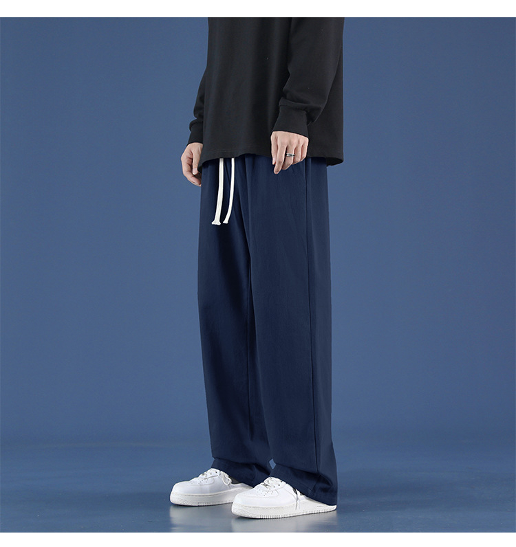 Vyrų kasdienės kelnės, laisvo tiesaus kirpimo, liemuo su diržu, kvėpuojantis medvilnės audinys, vientisas raštas, korėjietiško stiliaus pagrindas