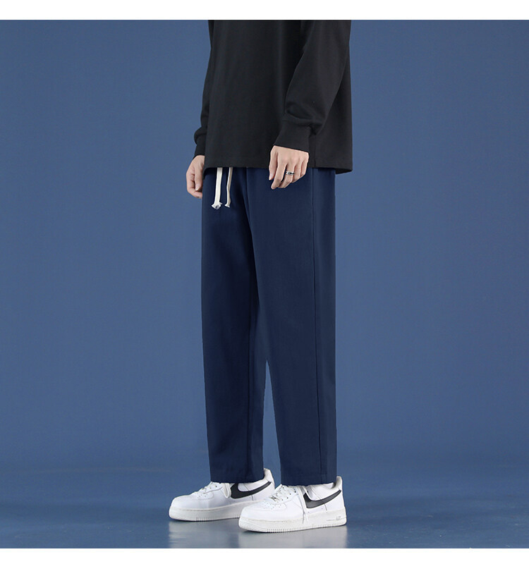 Vyrų kasdienės kelnės, laisvo tiesaus kirpimo, liemuo su diržu, kvėpuojantis medvilnės audinys, vientisas raštas, korėjietiško stiliaus pagrindas