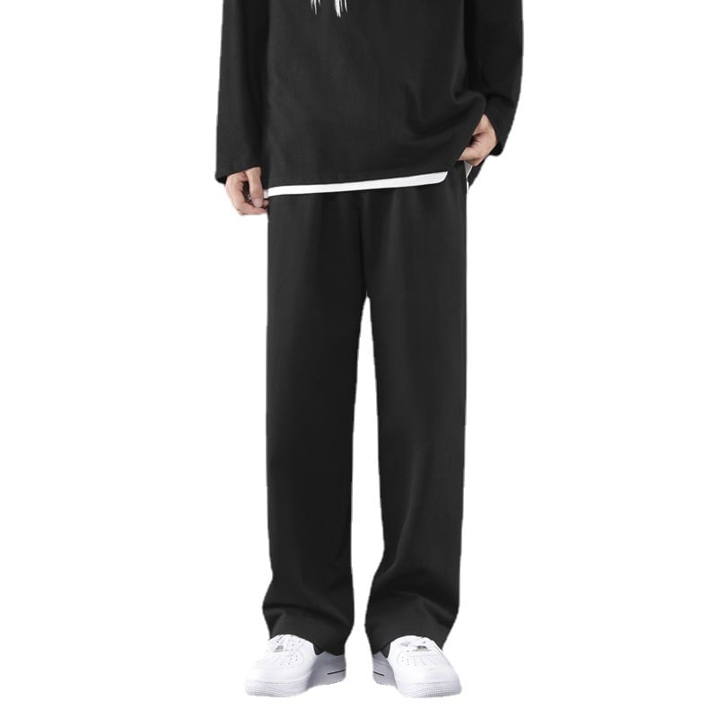 Vyrų kasdienės kelnės, laisvo tiesaus kirpimo, liemuo su diržu, kvėpuojantis medvilnės audinys, vientisas raštas, korėjietiško stiliaus pagrindas