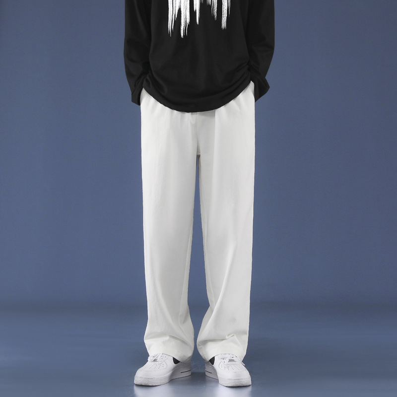 Vyrų kasdienės kelnės, laisvo tiesaus kirpimo, liemuo su diržu, kvėpuojantis medvilnės audinys, vientisas raštas, korėjietiško stiliaus pagrindas