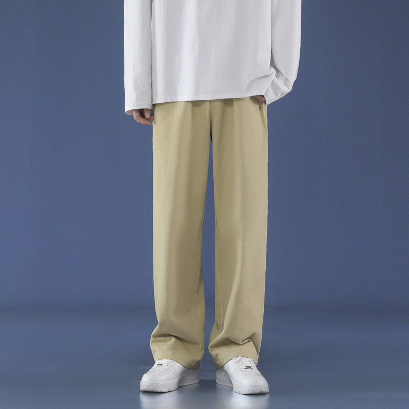Vyrų kasdienės kelnės, laisvo tiesaus kirpimo, liemuo su diržu, kvėpuojantis medvilnės audinys, vientisas raštas, korėjietiško stiliaus pagrindas