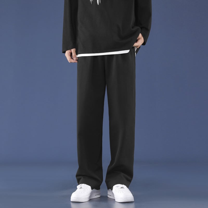 Vyrų kasdienės kelnės, laisvo tiesaus kirpimo, liemuo su diržu, kvėpuojantis medvilnės audinys, vientisas raštas, korėjietiško stiliaus pagrindas