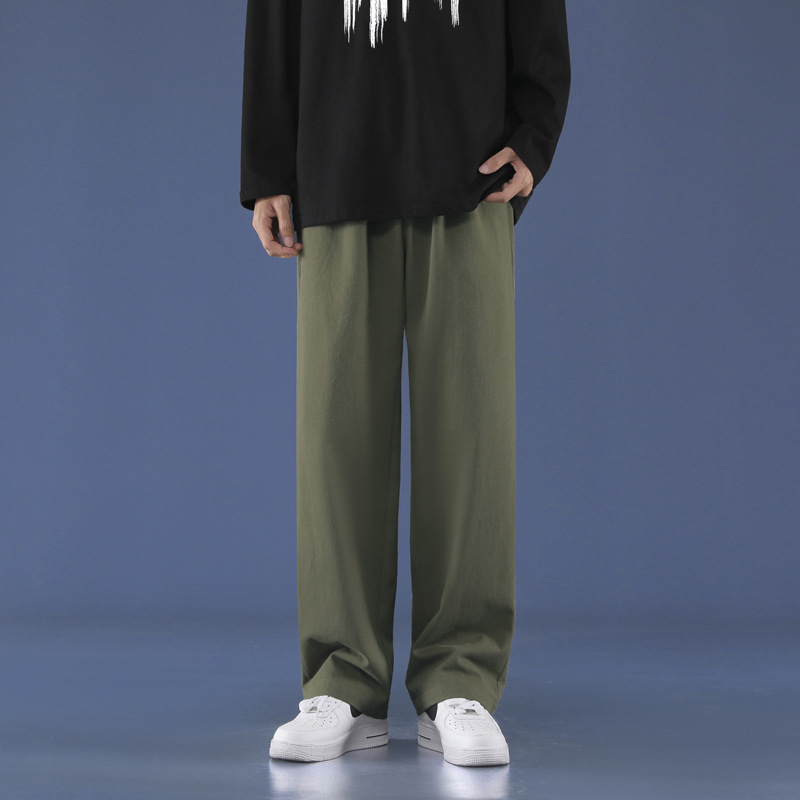 Vyrų kasdienės kelnės, laisvo tiesaus kirpimo, liemuo su diržu, kvėpuojantis medvilnės audinys, vientisas raštas, korėjietiško stiliaus pagrindas