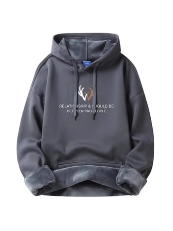 Siltināts kapucīna džemperis ar flīsām, brīvs piegriezums, garas piedurknes, apdruka, 3D kabata