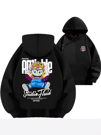 Vīriešu kapuces džemperis ar apdruku, brīvā piegriezuma, kokvilna 81–90%, rudens sezonai