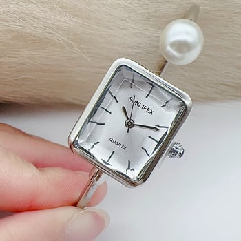 SUNLIFEX Sieviešu pulkstenis ar pērļu rokassprādzi, taisnstūra ciparnīca, kvarca mehānisms, ūdensizturība 10 m, modelis Slf250610002